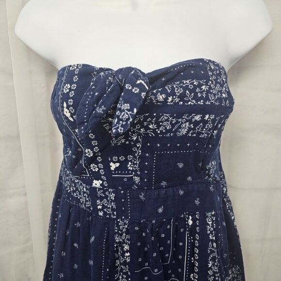 Universal Thread Dress Women Blue Floral Bandana Strapless Midi Tiered Boho XL - Picture 2 of 9